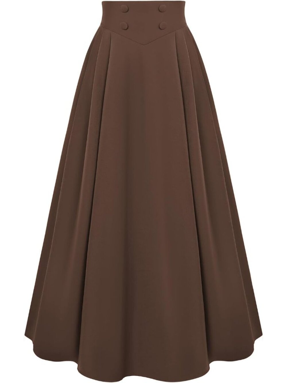 Women's Brown Side Pleats Back Elastic Waistband Side Zipper Maxi A Line Skirt
